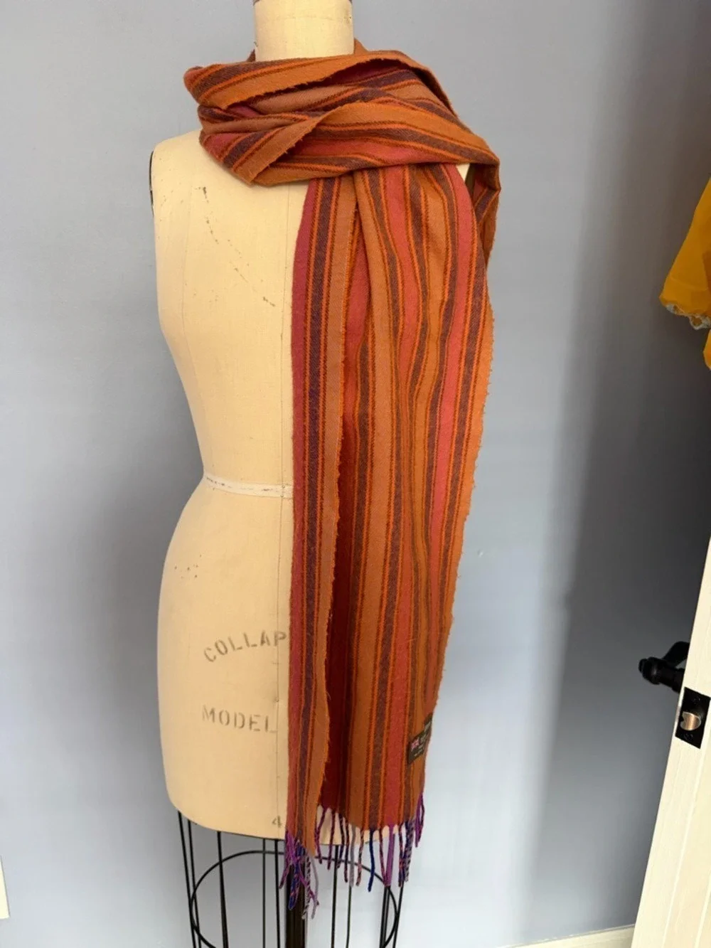 Cashmere Orange & Purple Striped Scarf Made in Scotland 100%